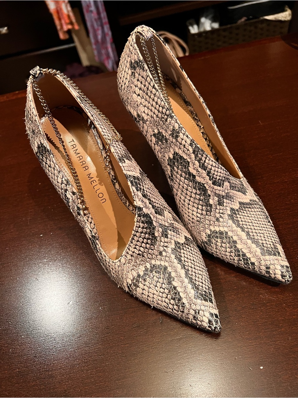 Tamara Mellon Snake-Print Pointed Toe Pumps